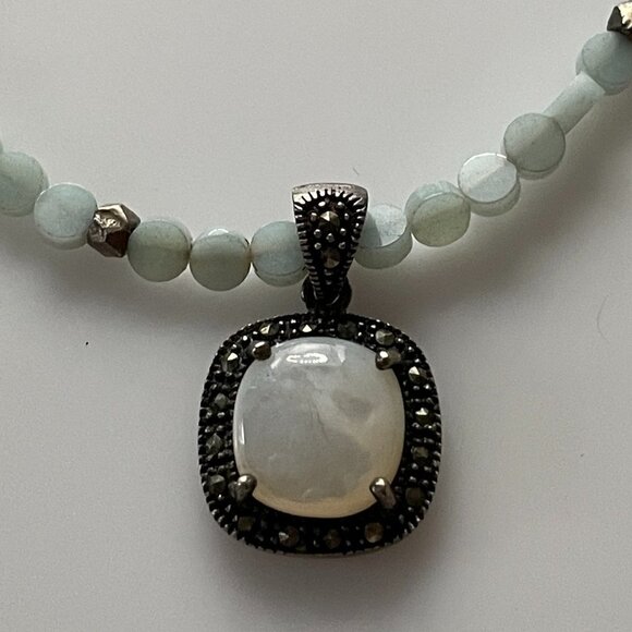 Green Aventurine Double Strand White Cabochon Quartz Pendant Sterling Necklace - Picture 6 of 8